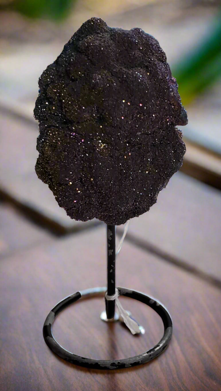 MINI TITANIUM AMETHYST DRUZY W/ METAL BASE (2.0" - 3.0") AVG