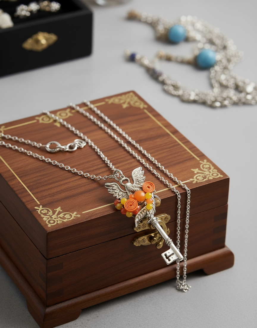 Phoenix on Skeleton Key Necklace - Divine Intentions