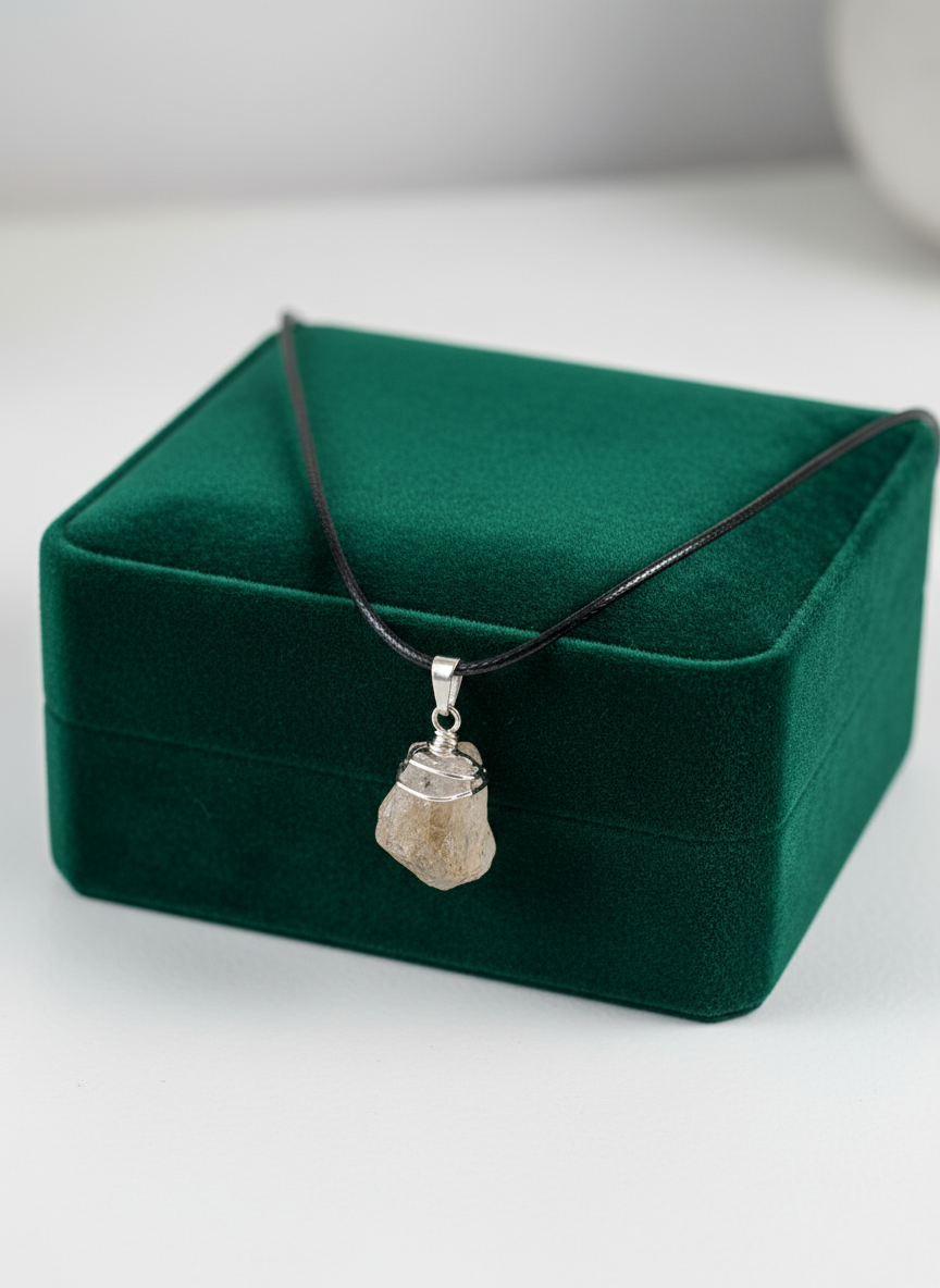 Silver Electroplated Citrine Point Pendant Necklace for Abundance