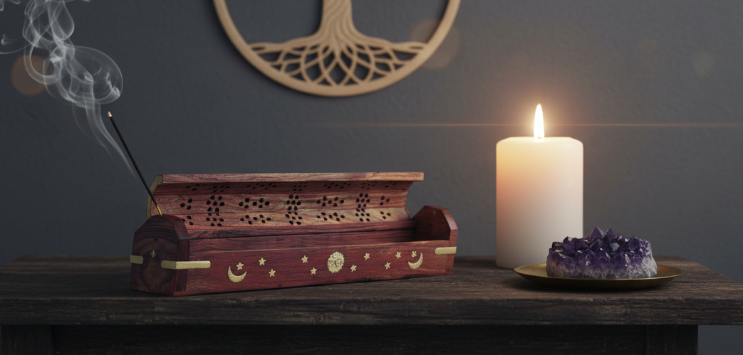 Octagon Ash Catcher Box with Sun and Moon Design