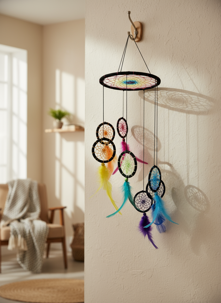 Rainbow Dream Catcher for Serenity and Colorful Home Decor