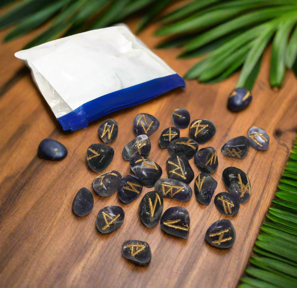 Amethyst Rune stone set in pouch (25 stone set)