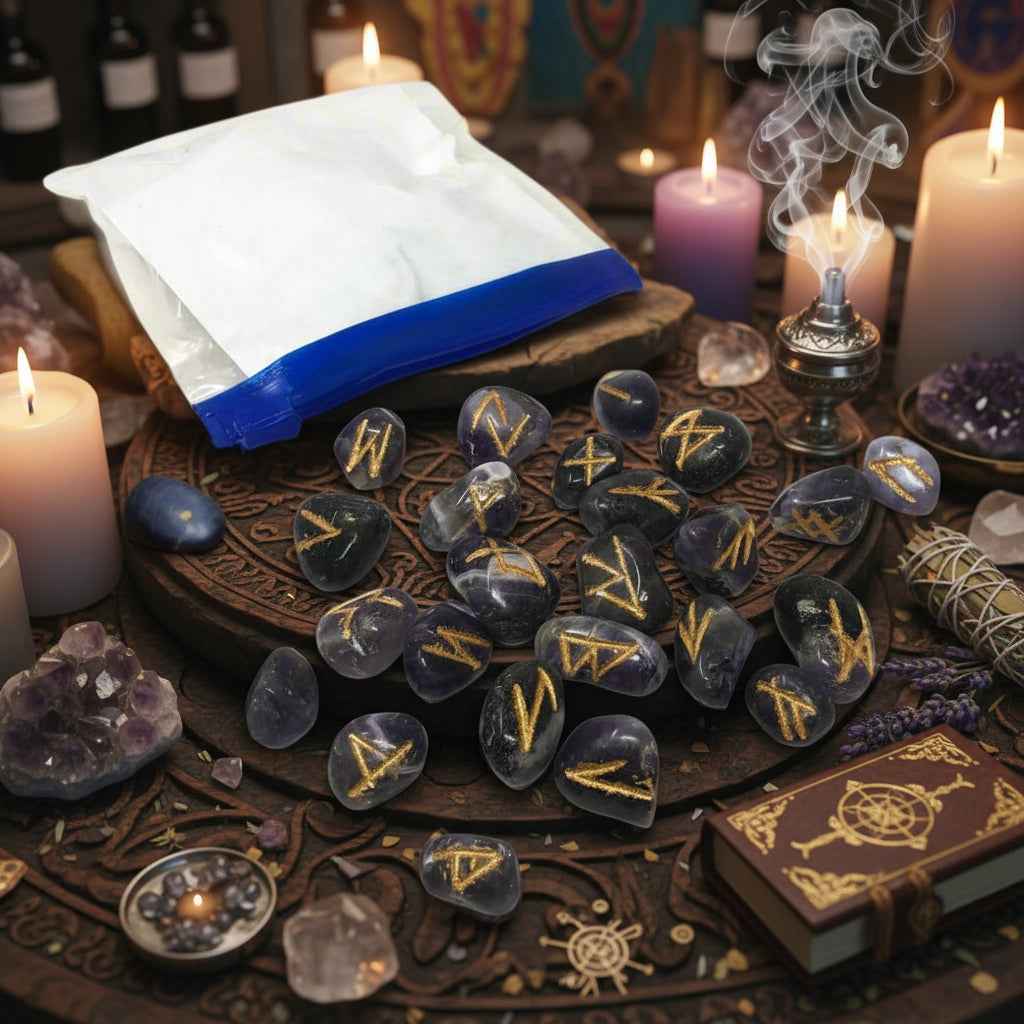 Amethyst Rune Stone Set in Pouch (25 stone set)