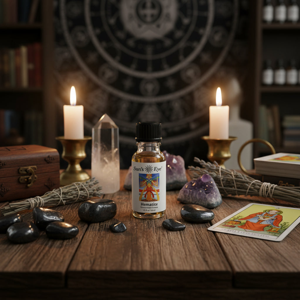 Sun's Eye Hematite Gemstone Oil for Spiritual Healing and Balance