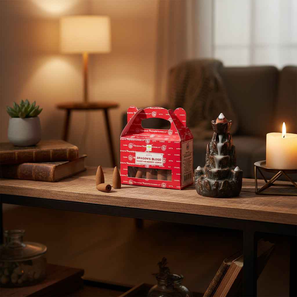 Satya Dragon's Blood Backflow Incense Cones for Meditative Relaxation and Purification