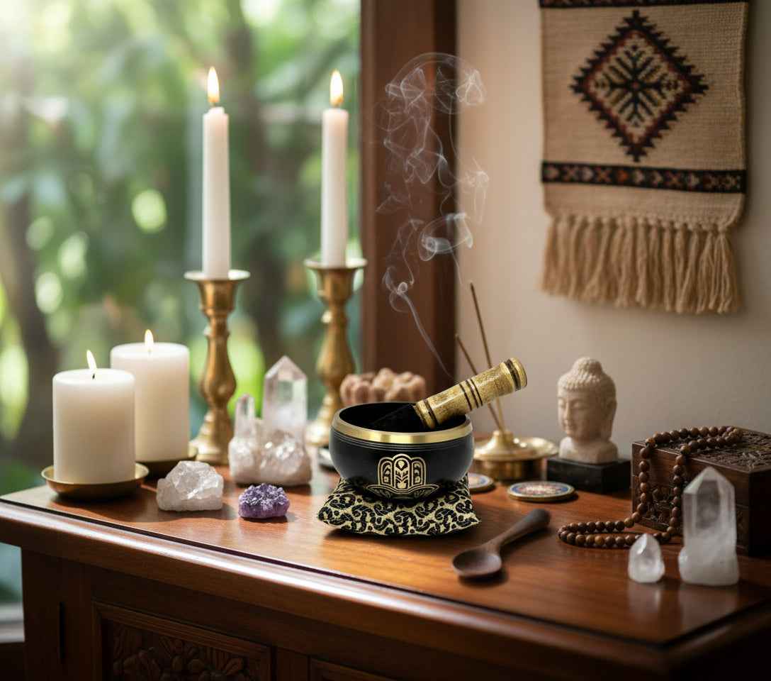 Tibetan Singing Bowl - Hamsa Black | Handcrafted Healing Meditation Tool