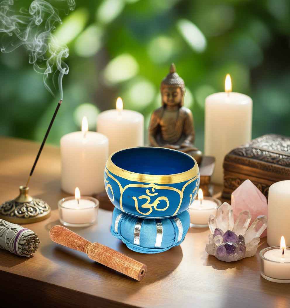 Tibetan Singing Bowl OM - Blue for Meditation and Relaxation