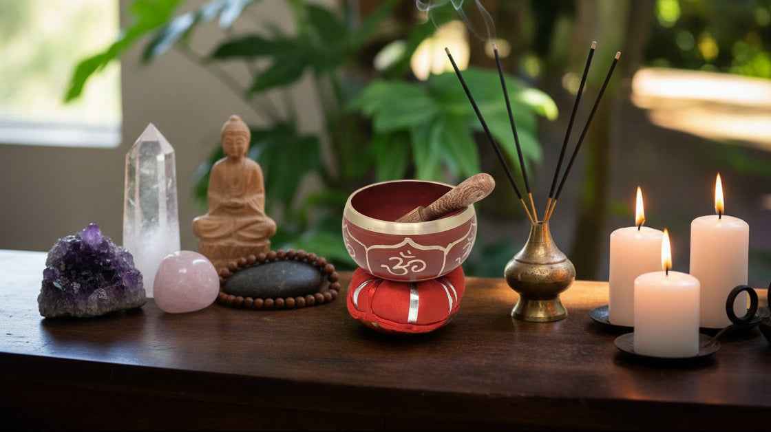 Tibetan Singing Bowl OM - Red for Meditation and Sound Healing