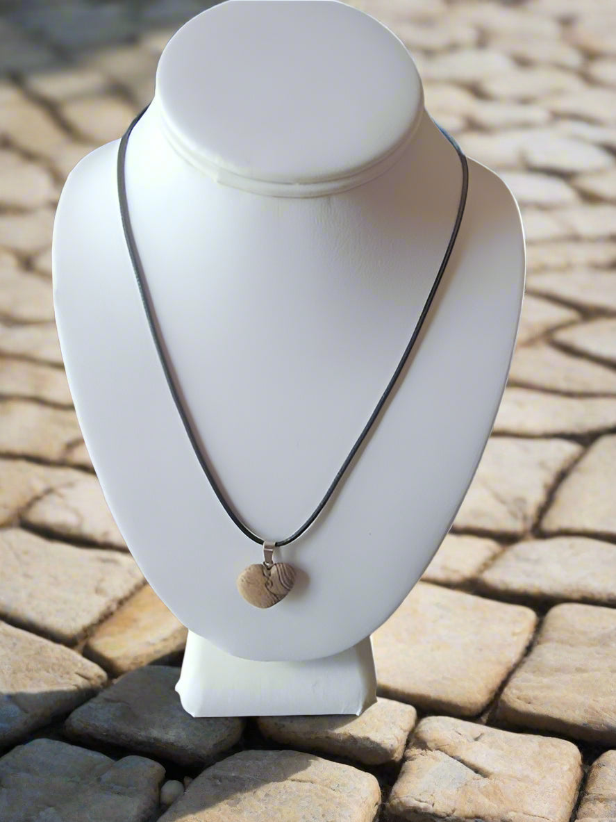 Picture Jasper Gemstone Heart Pendant on 18 Inch Black Cord
