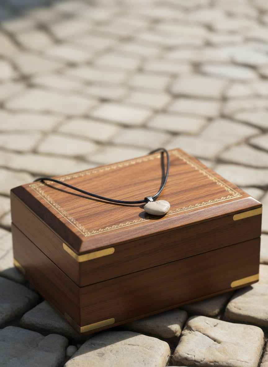 Picture Jasper Gemstone Heart Pendant on 18 Inch Black Cord