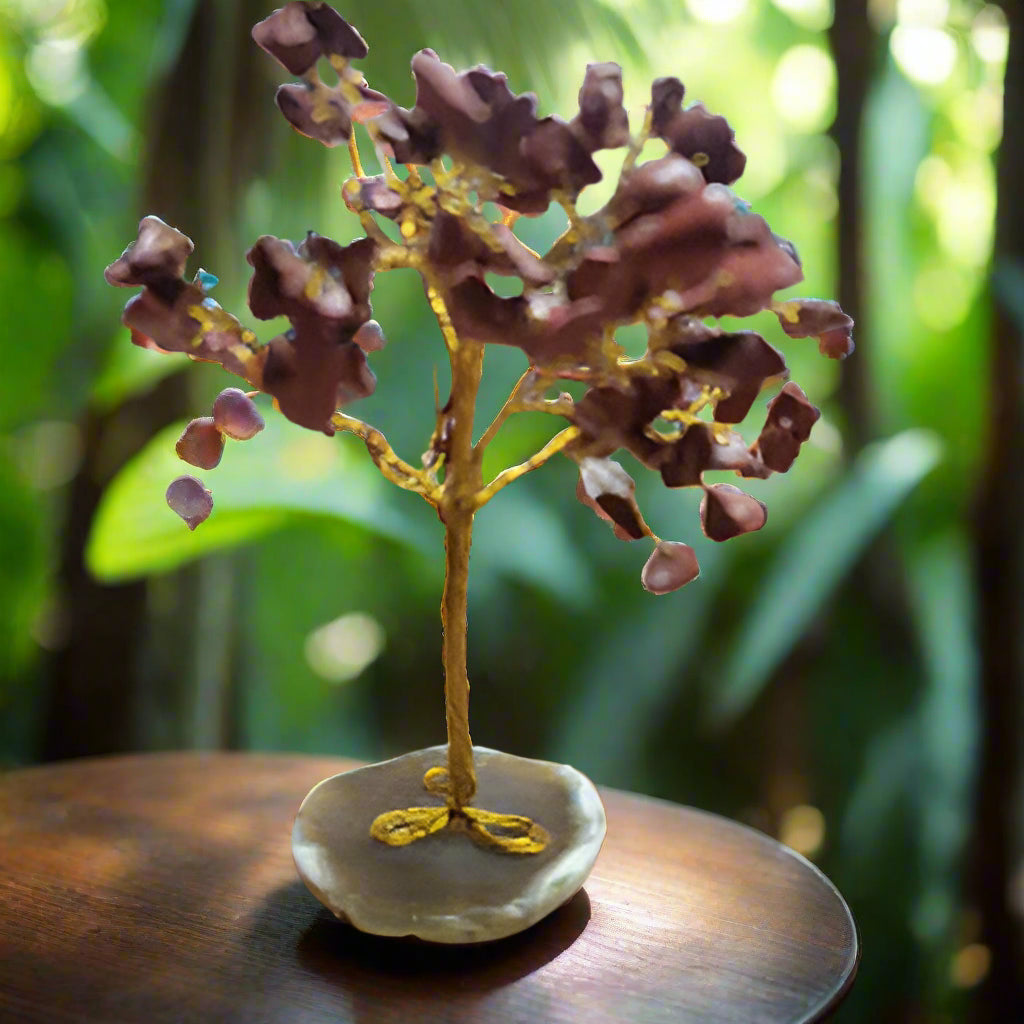 100 Chip Gemstone Tree On Agate Slice - Multiple Kinds of Gemstones