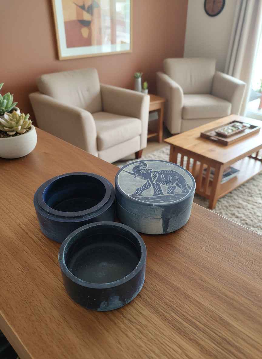 Elephant 2" Round Soapstone Box
