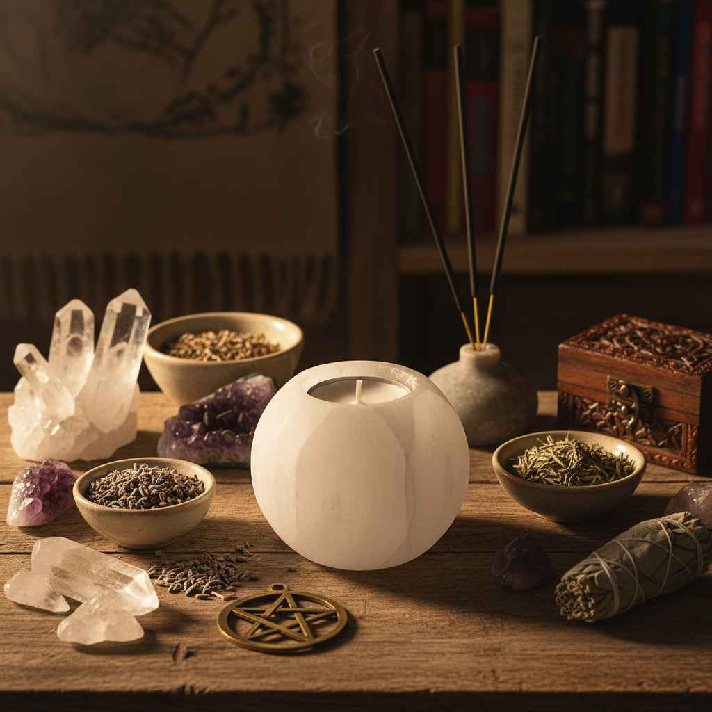 Selenite Round Candle Holder for Tranquil Home Décor