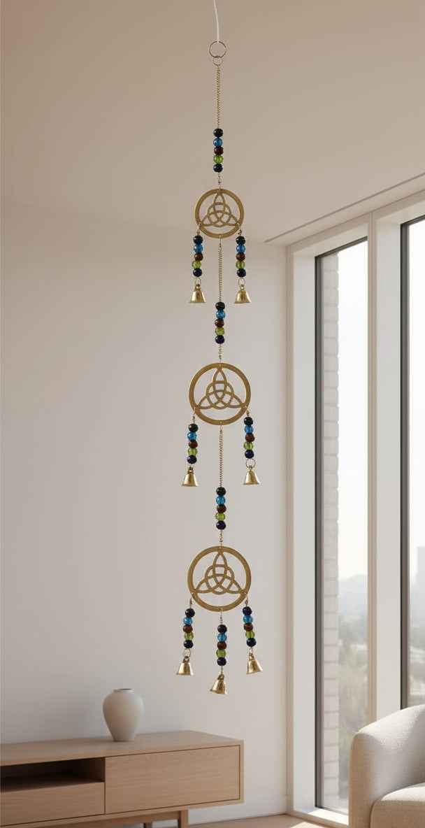 Triple triquetra Brass Chime with Beads 25" Long