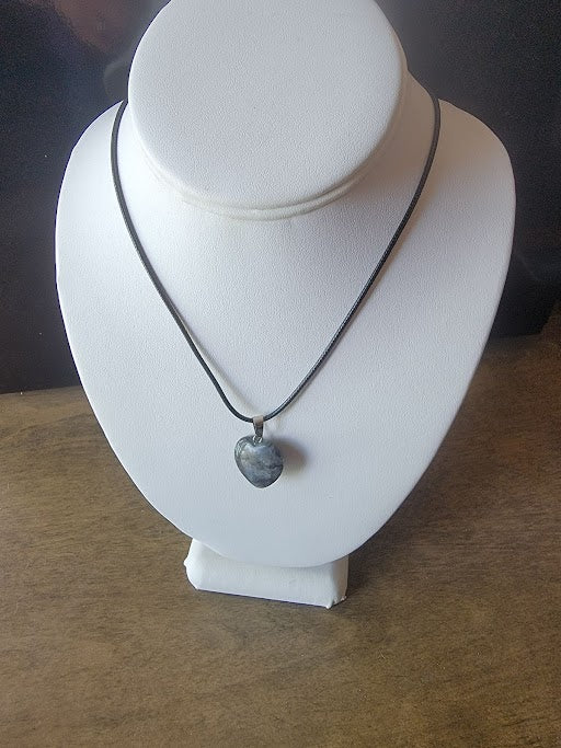 Larvikite Gemstone Heart Pendant on 18 Inch Black Cord