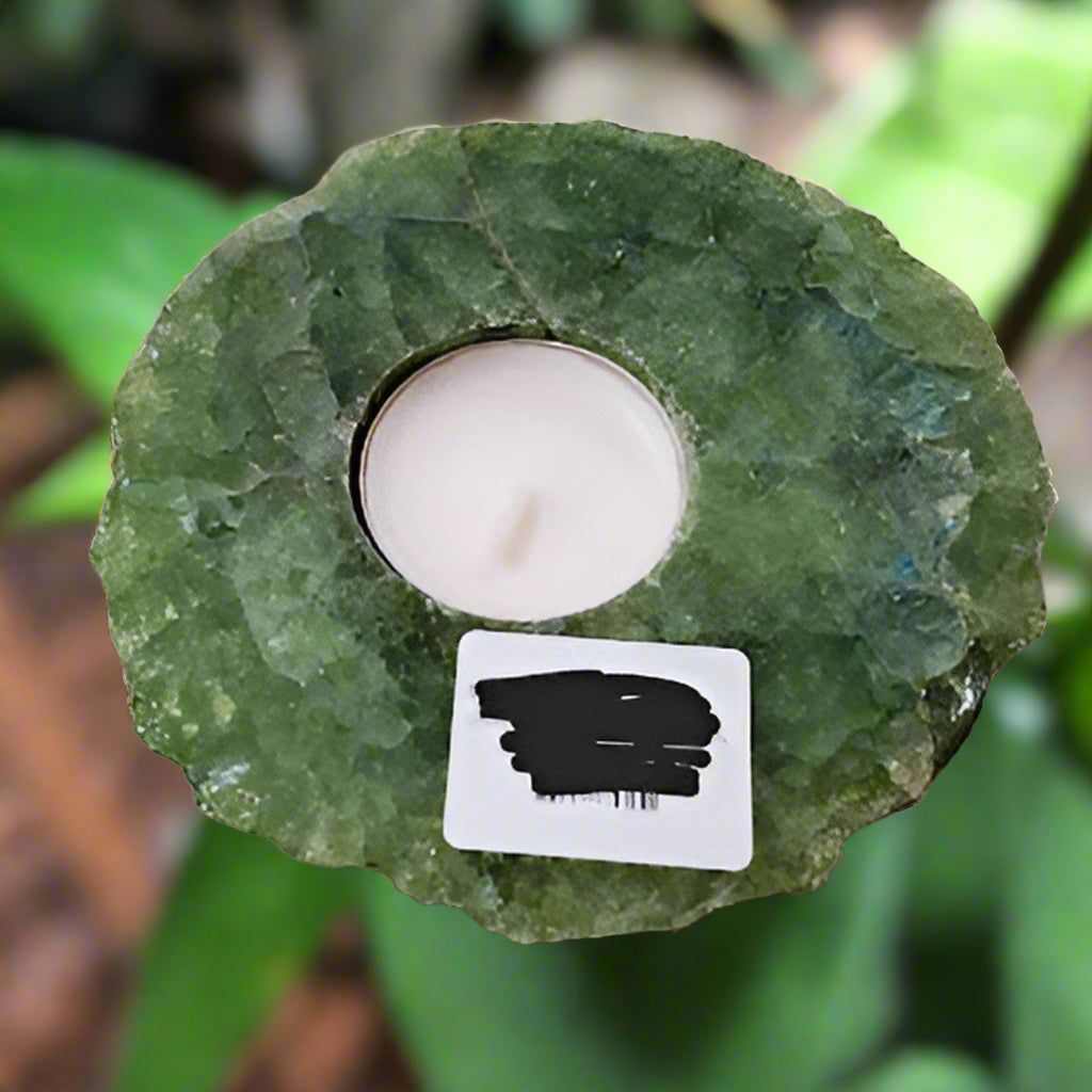 Green Thick Slab Polished Rock Crystal Quartz Candle Holder