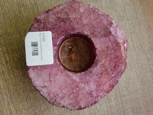 Pink Thick Slab Polished Rock Crystal Quartz Candle Holder