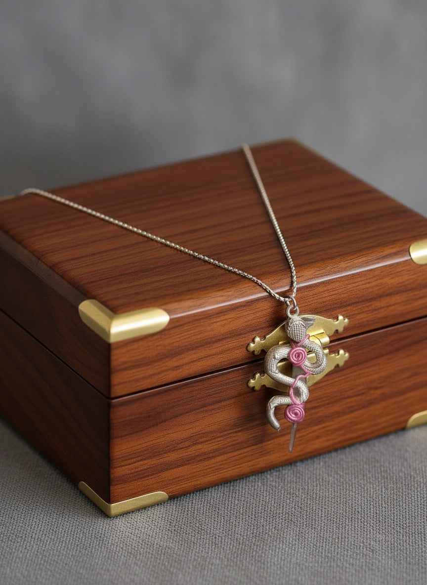 Silver Snake Wire Wrapped Coffin Nail Necklace