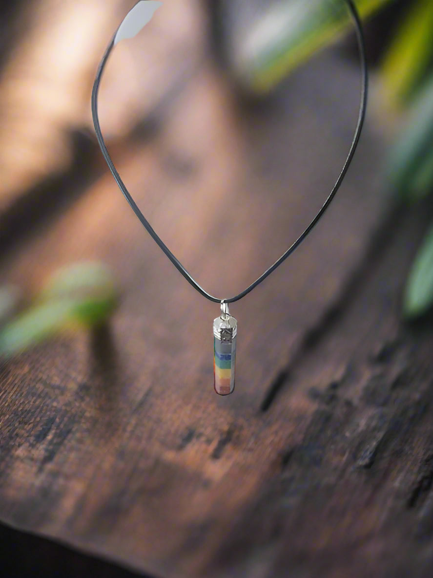 Chakra Gemstone Pencil Pendant on 18 Inch Black Cord