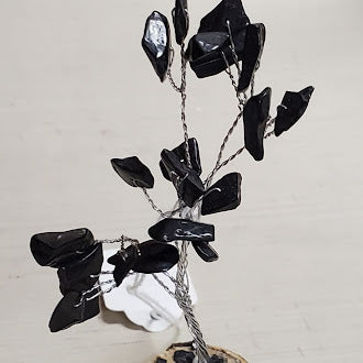 Black Tourmaline Gemstone Chip Tree on Wood Base