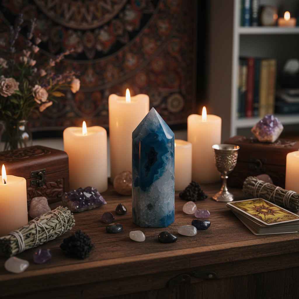 Teal Dyed Agate Tower 3.5 Inches Tall