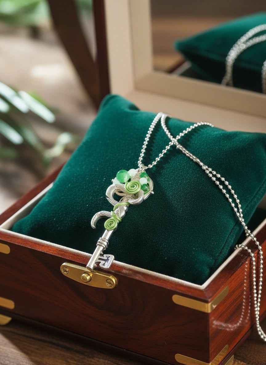 Wire Wrapped Snake on Skelton Key Necklace