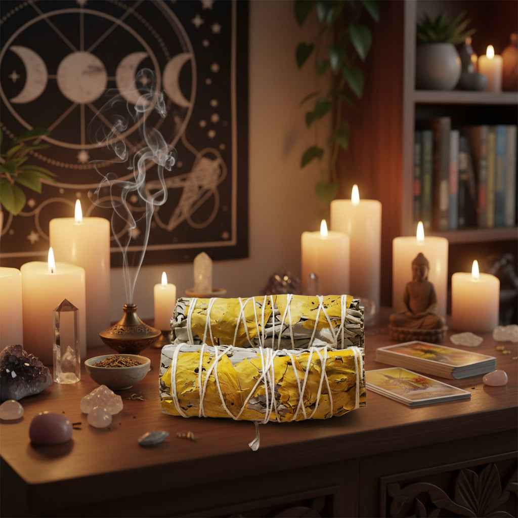 California White Sage & Yellow Rose Petals Smudge Stick 4"