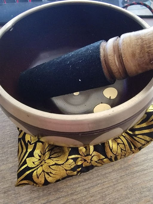 Tibetan Black Singing Bowl Phases of Moon Symbol