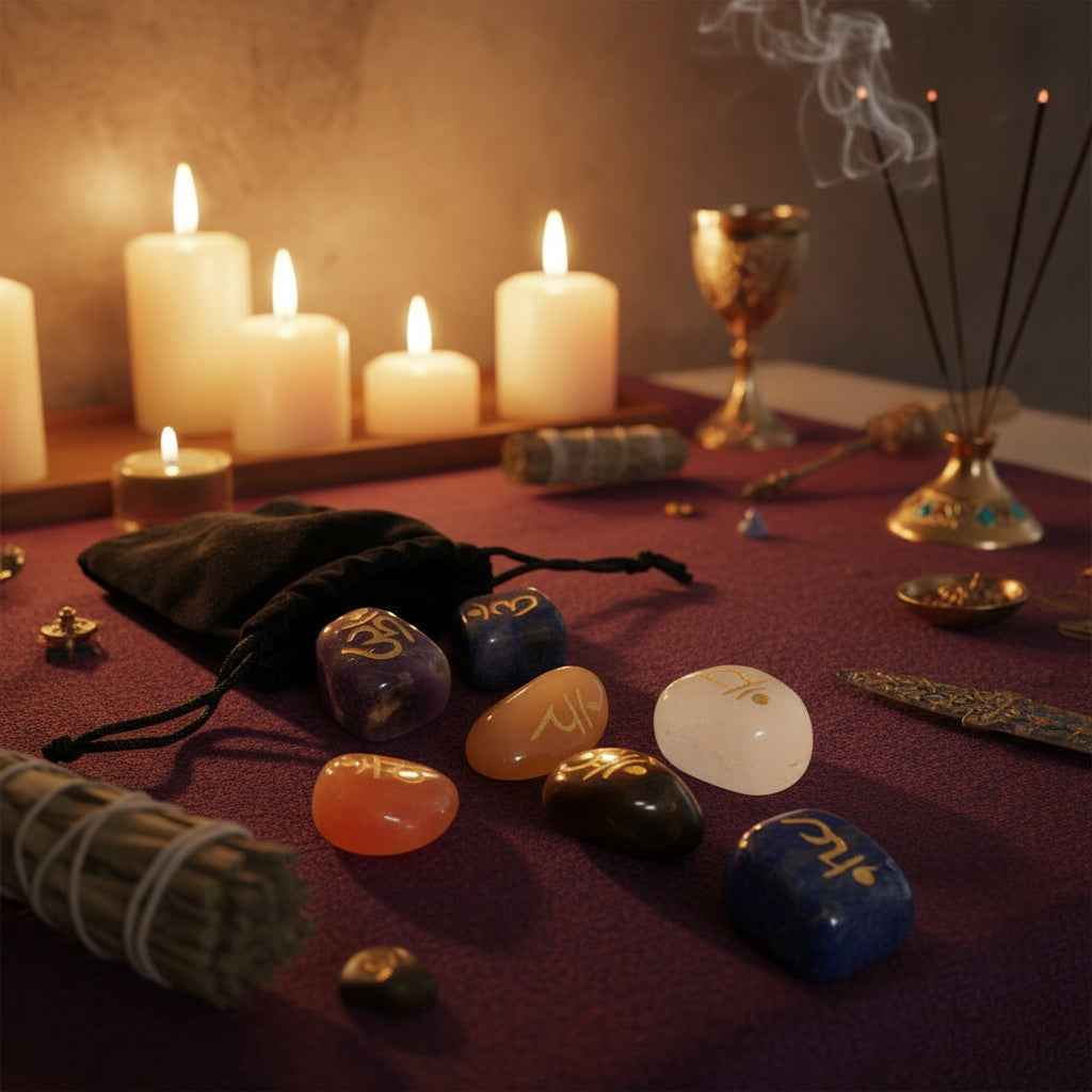 Sanskrit Engraved Chakra Set for Spiritual Healing and Balance