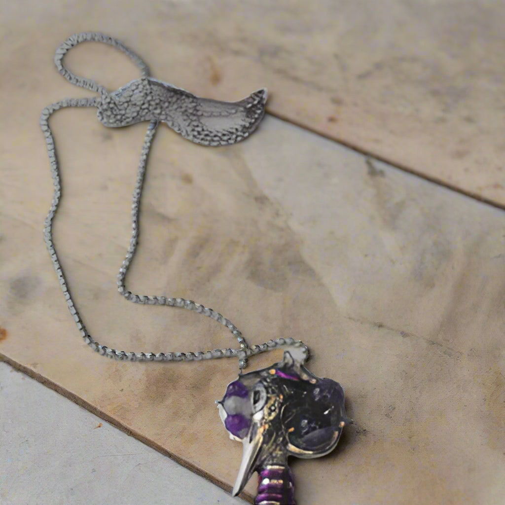 Raven Skull on Skeleton Key Necklace
