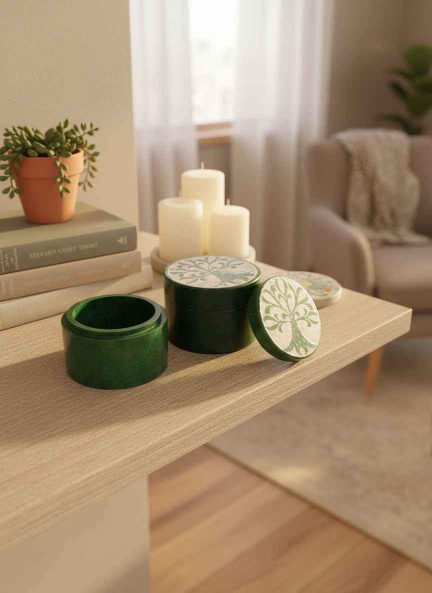 Tree Of Life 2" Round Soapstone Trinket Box