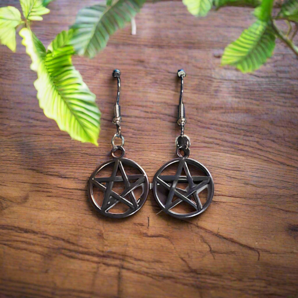 Raven Moon Pentagram Earrings