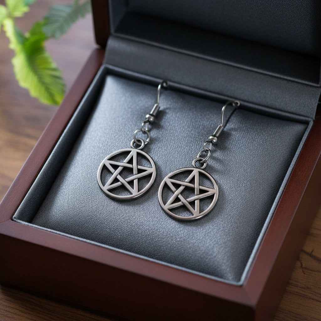 Raven Moon Pentagram Earrings