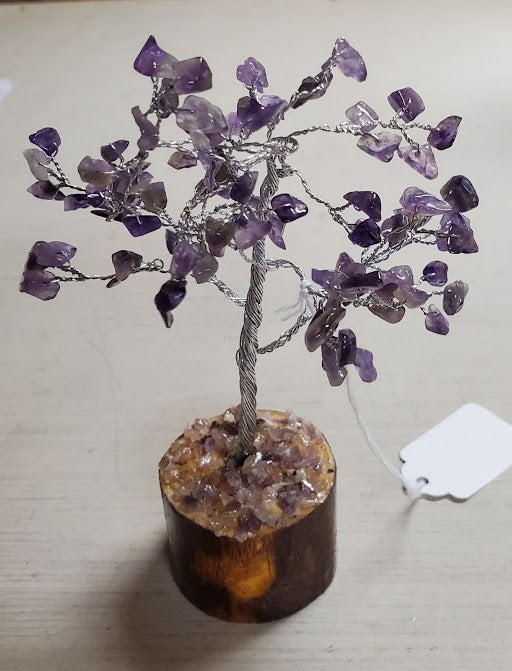 Amethyst 100 Gemstone Chip Tree W/Wood Base