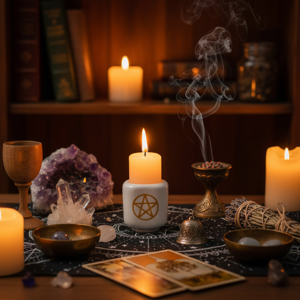 Ceramic Chime Candle Holder With Pentacle - Divine Intentions