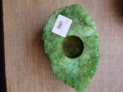 Green Thick Slab Polished Rock Crystal Quartz Candle Holder