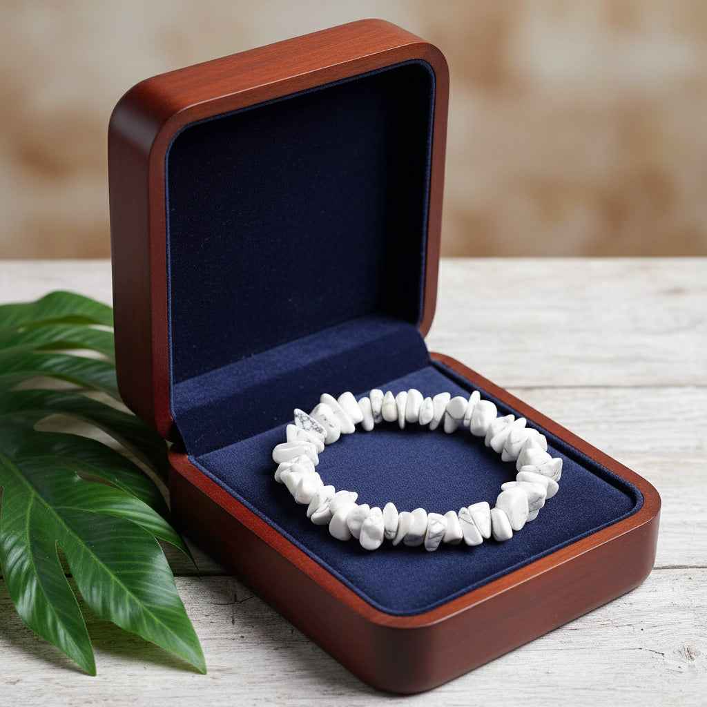 Howlite Chip Gemstone Bracelet for Stress and Anxiety Relief