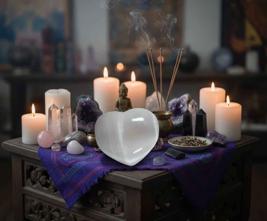 White Selenite Heart 50-60 MM - Perfect for Healing and Meditation