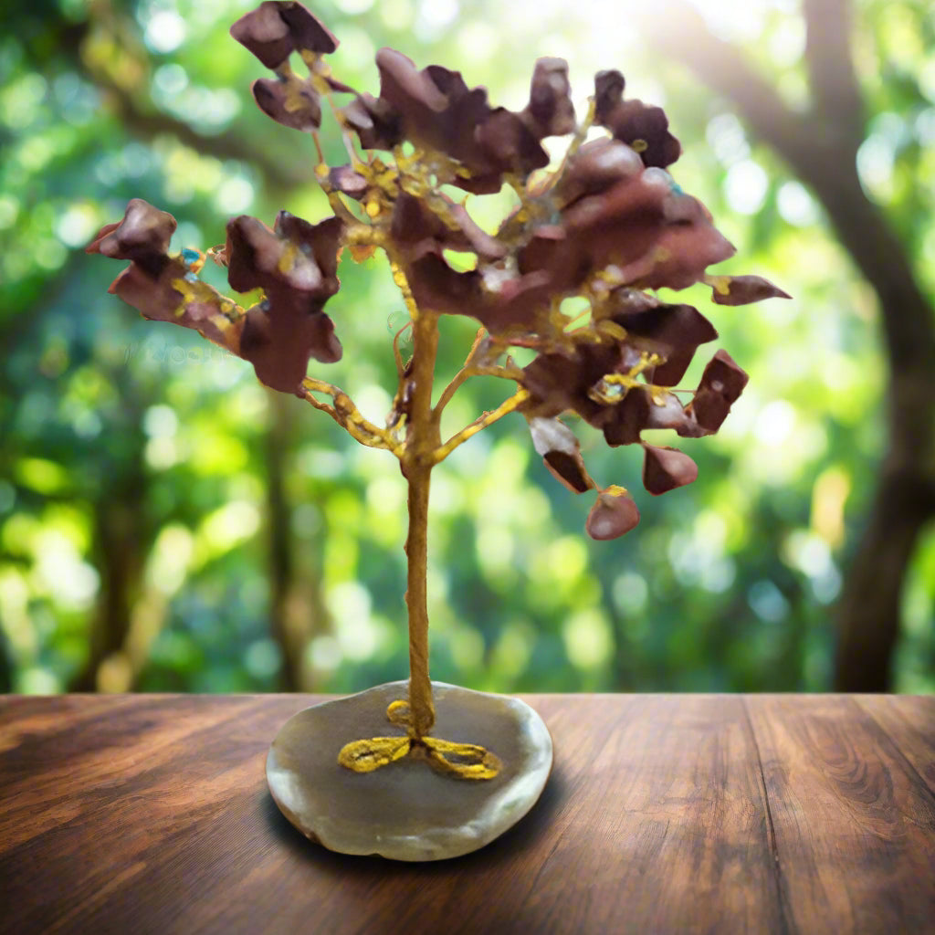 100 Chip Gemstone Tree On Agate Slice - Multiple Kinds of Gemstones