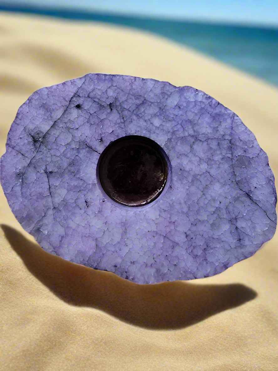 Purple Thick Slab Polished Rock Crystal Quartz Candle Holder