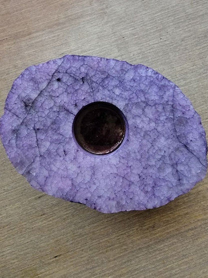 Purple Thick Slab Polished Rock Crystal Quartz Candle Holder