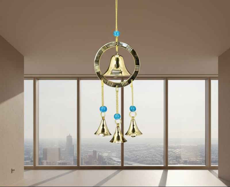 Bell In Ring Brass Chime With Beads 11"