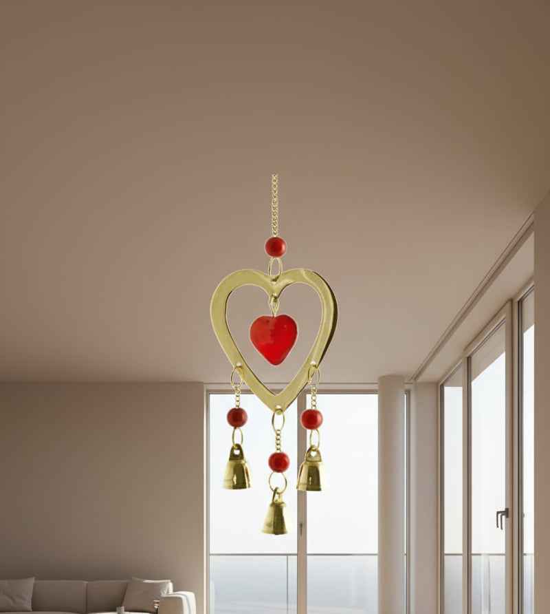Heart Brass Chime With Beads - 9" Long Decorative Wind Chime