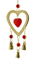 Heart Brass Chime With Beads 9" Long
