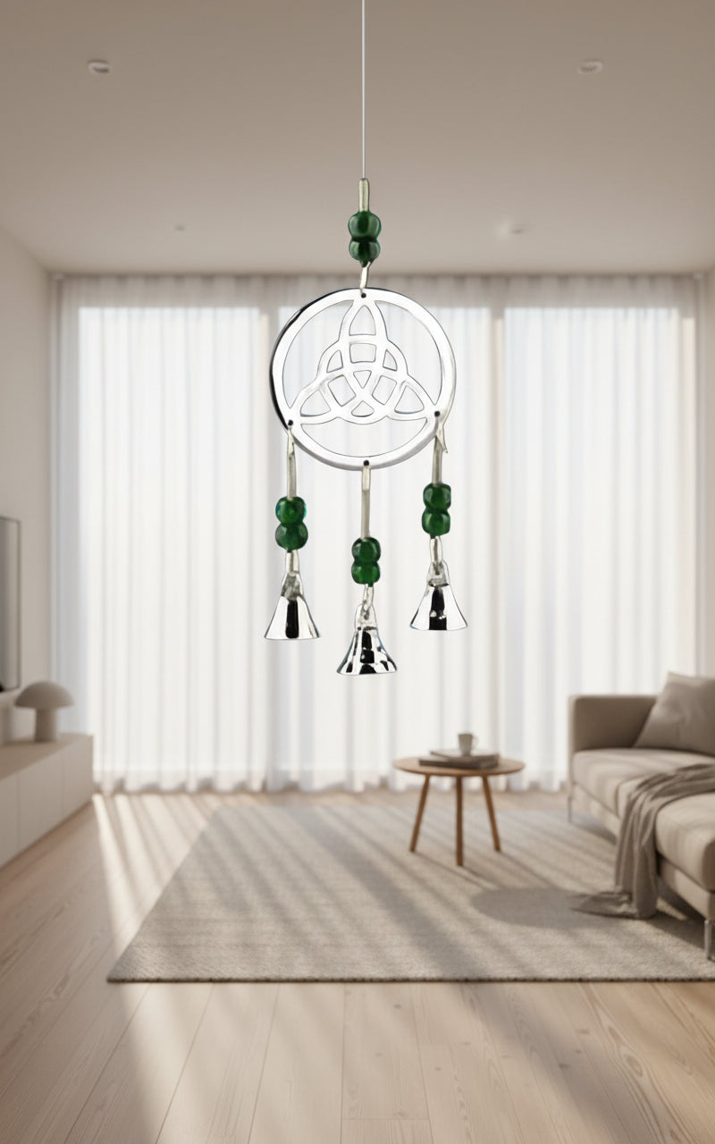 Triquetra Chrome Chime with Beads 9" Long