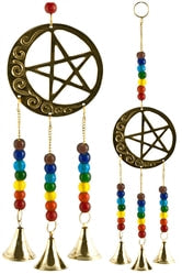 Moon/Pentacle Brass Chime with Beads 9" Long
