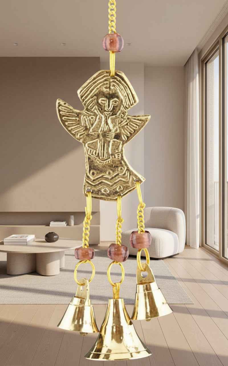 Angel Brass Chime with Beads - 10.5" Long Decorative Wind Chime