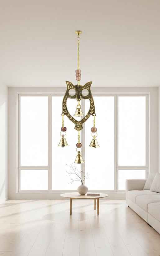 Owl Brass Chime with Beads - 10.5" Long Decorative Accent