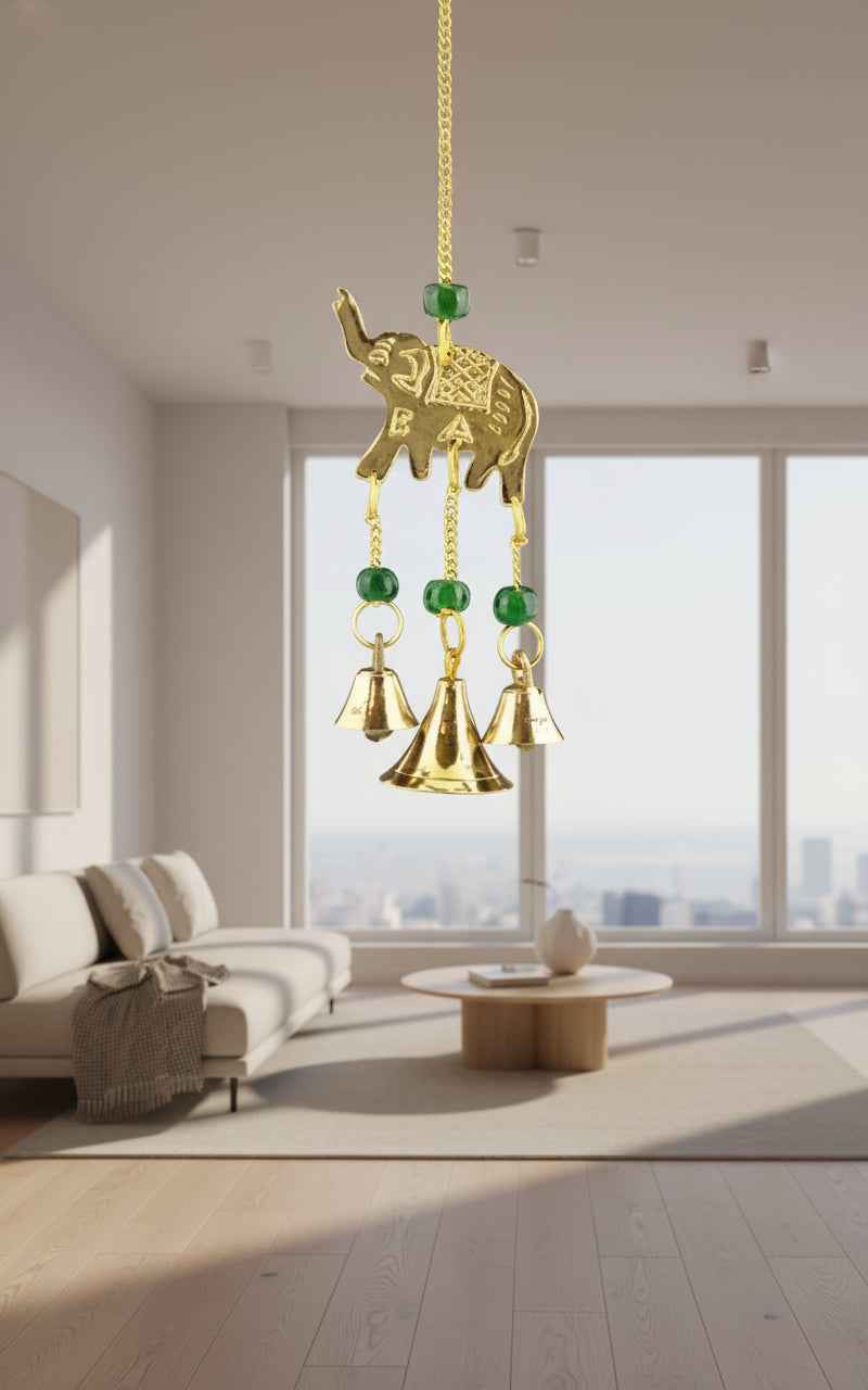 Elephant Brass Chime with Beads - 9 Inch Long Decorative Wind Chime