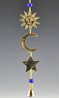 Sun, Moon & Star Brass Chime with Beads 10" Long